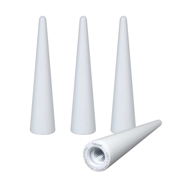 True Spike LUG NUTS Painted White Billet Aluminum 73 Millimeter Length Spike Style Set Of 4 LGC002WH - main