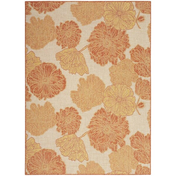 Homeroots 6' X 9' Orange And Ivory Floral Indoor Outdoor Area Rug 550202 - main