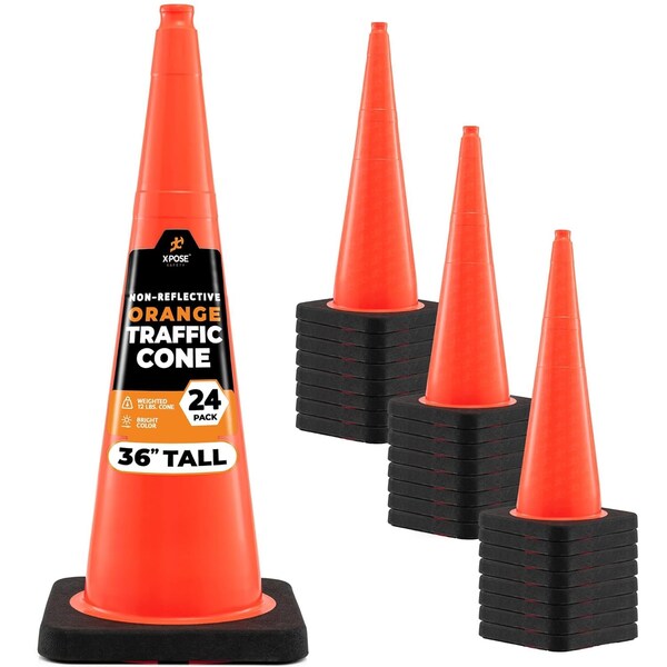 Xpose Safety 36 Inch Multipurpose PVC Orange Traffic Cone, 12lb base, 24PK OTC36-12L-24-X - main