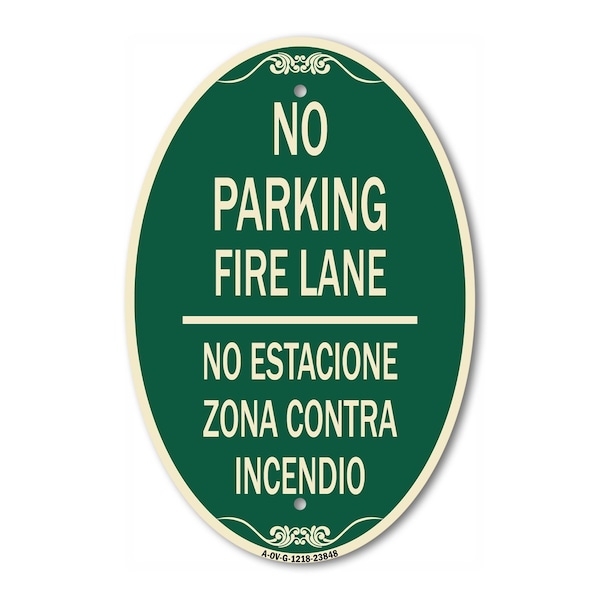 Signmission No Estacione Zona Contra Incendio, 12 Inch X 18 Inch Architectural Oval, Heavy Gauge Aluminum A-OV-G-1218-23848 - main