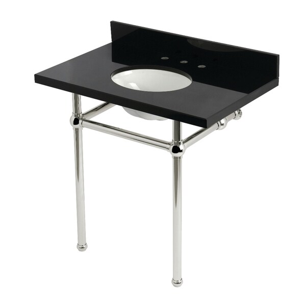 Kingston Brass 36" Black Granite Console Sink with Brass Legs, 8-Inch, 3-Hole, Black Granite/Polished Nickel KVPK36KB6 - main