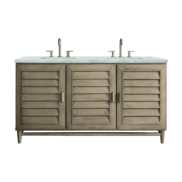 James Martin Vanities Portland 60'' D Vanity Whitewashed Walnut w/ Victorian Sil Silestone Top w/ Wireless Charger 620-V60D-WW-FVSL - main