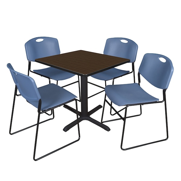 Regency Square Cain Breakroom Table W/ 4 Zeng Stack Chairs, 30 in W, 30 in L, Neo Walnut TB3030NW44BE - main