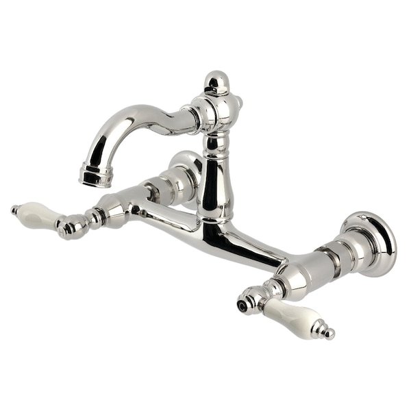 Kingston Brass Two-Handle Wall Mount Bridge Kitchen Faucet, Polished Nickel KS3256PL - main
