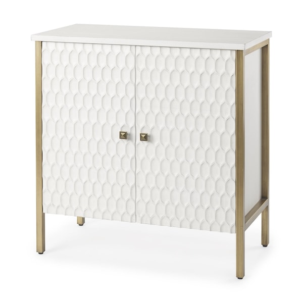 Homeroots 16in White and Gold Wood and Metal Accent Cabinet With Two Doors 727712 - main