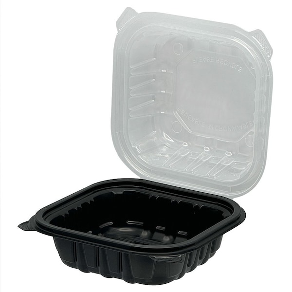Empress PP Hinged Container Black/Clear Lid 6 in x 6 in x 3.25 in , Vented, 300PK EHLPPBKCL-66 - main