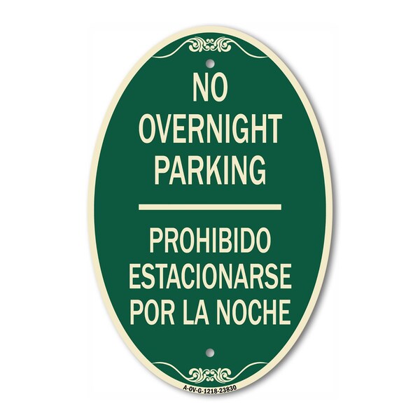 Signmission No Overnight Parking - Prohibido Estacionarse, 12 In X 18 In Architectural, Heavy Gauge Aluminum A-OV-G-1218-23830 - main