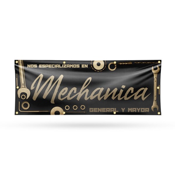 Signmission Nos Especializamos en Mechanica General y Mayor, 36 Inch x 96 Inch, Vinyl Banner B-96-30758 - main