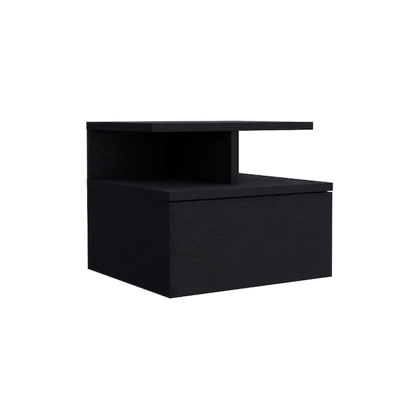 Homeroots 12" Black Wood One Drawer Floating Nightstand 543685 - main