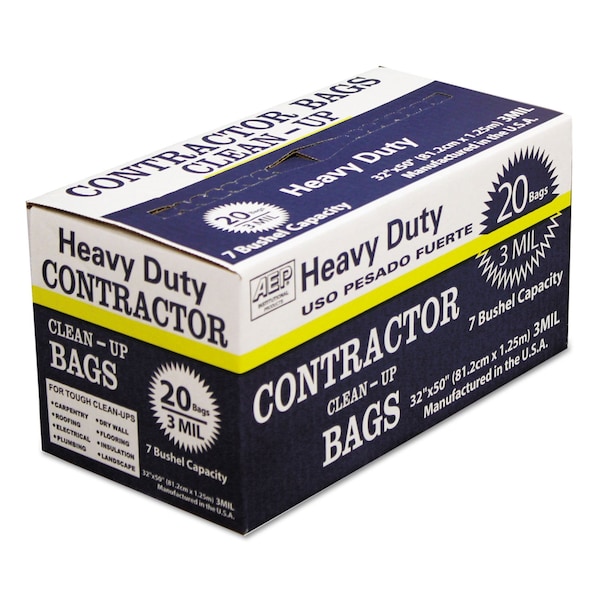 Aep Industries 60 gal Trash Bags, 32 in x 50 in, Extra Extra Heavy-Duty, 3 mil, Black, 20 PK WBI0186470 - main