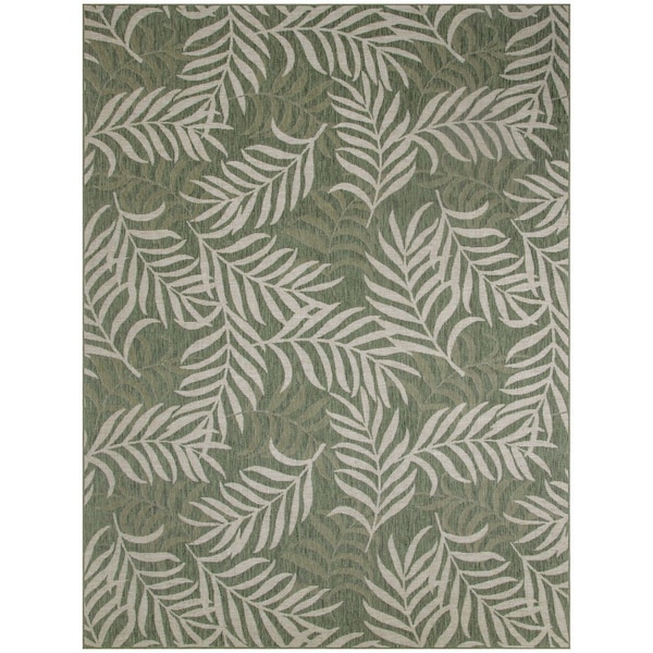 Homeroots 9' X 12' Ivory And Green Palm Leaf Indoor Outdoor Area Rug 551451 - main