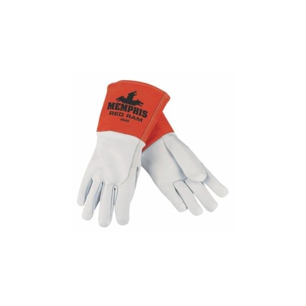 Mcr Safety Red Ram Mig/Tig Welders Gloves, Grain Goat Skin, XL, White/Russet, 12PK 127-4840XL - main