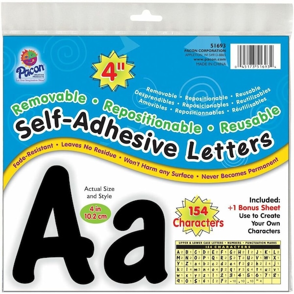Pacon Self-Adhesive Letters, Black, Cheery Font, 4in, 154 Count, PK2 P0051693 - main