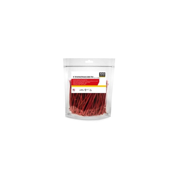Cable Wholesale Plenum Red Air Handling Cable Ties, 18 lb, 4 inch, 100pcs/Bag 31CV-07101 - main