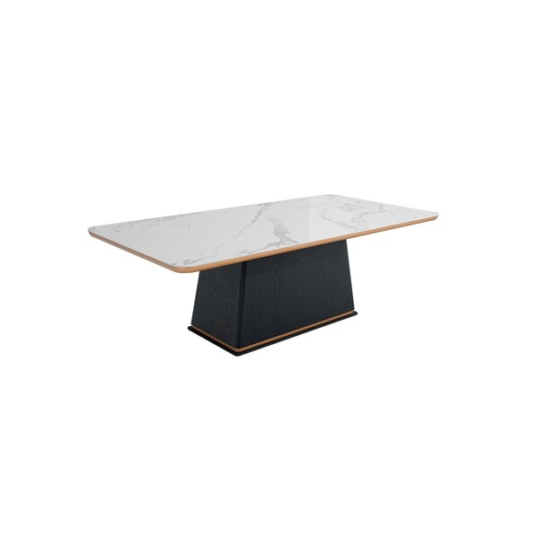 Homeroots 94" White Ceramic Faux Marble And Black Rectangular Dining Table 487373 - main