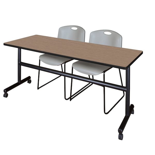 Regency Kobe Flip-Top Training Nesting Table W/ 2 Zeng Stack Chairs, 72 in W, 24 in L, Noble Oak MKFT7224NO44GY - main