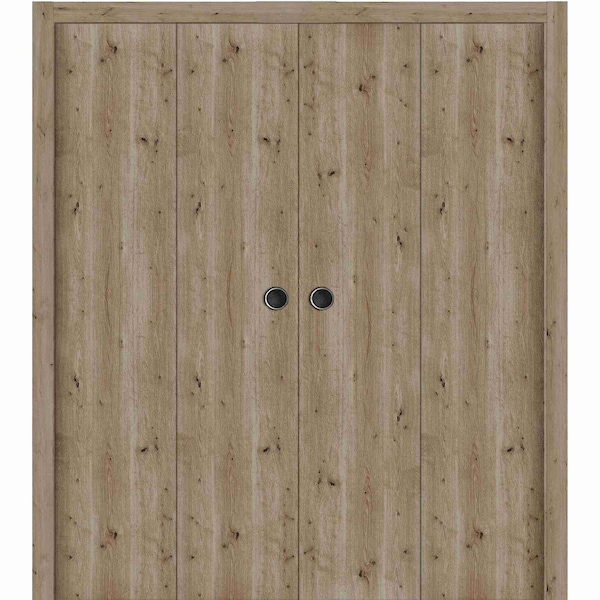Sartodoors Sliding Closet Double Bi-fold Doors 72 x 84 inches, BASIC 3001 Caramel Oak, Sturdy Tracks Moldings BASIC3001DBF-NATUR-72x84 (4* 18x84) - main