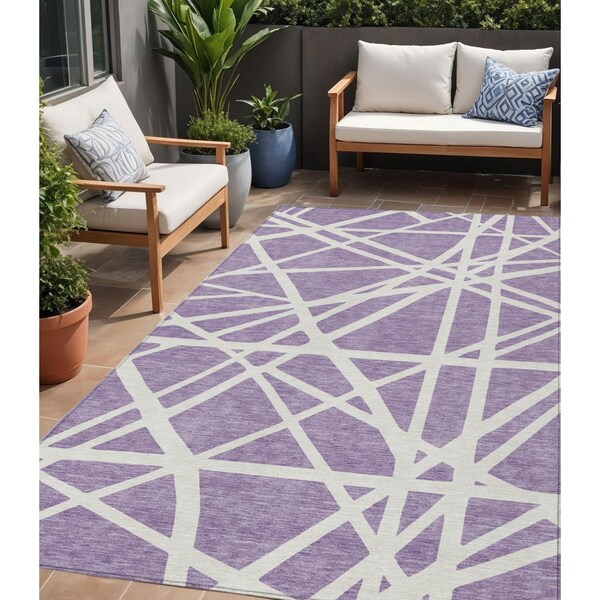 Homeroots 5' X 8' Lavender And Ivory Geometric Washable Indoor Outdoor Area Rug 600469 - main