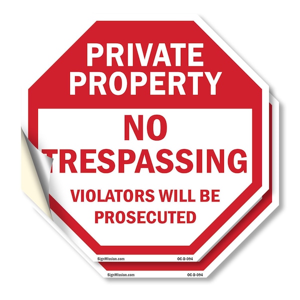 Signmission Private Property No Trespassing Vio, 4 inch X 4 inch, Vinyl Decal, 2PK OC-D-2PACK-4-94 - main