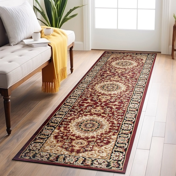 World Rug Gallery Traditional Oriental Medallion Design Runner Rug 2 ft 7 in x 8 ft Burgundy 101BURGUNDY27X8 - main