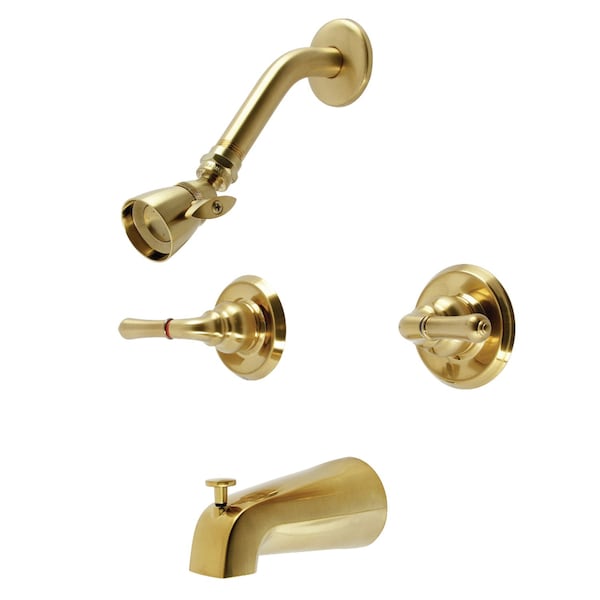 Kingston Brass Double-Handle Tub and Shower Faucet, Brushed Brass KB247 - main