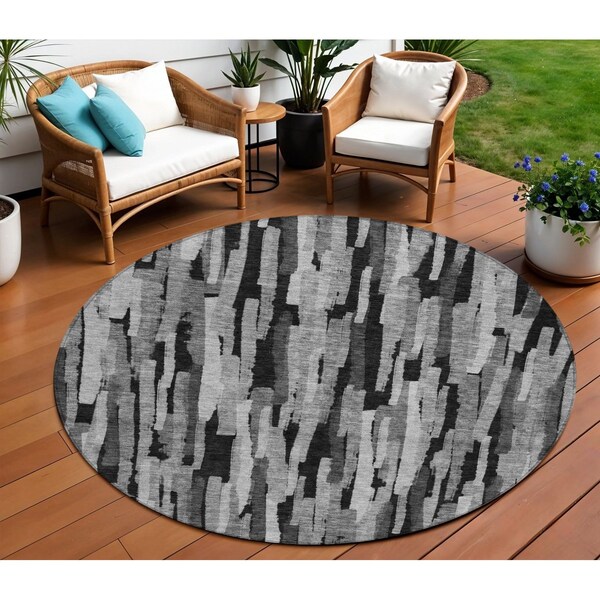 Homeroots 8' Gray And Black Round Striped Washable Indoor Outdoor Area Rug 603223 - main