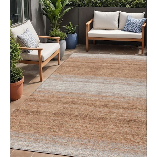 Homeroots 5' X 8' Copper And Beige Abstract Washable Indoor Outdoor Area Rug 599947 - main