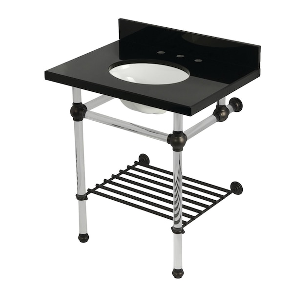 Kingston Brass 30-Inch Black Granite Console Sink with Acrylic Legs and Shelf, 8-Inch, 3-Hole KVPK30KAB5 - main