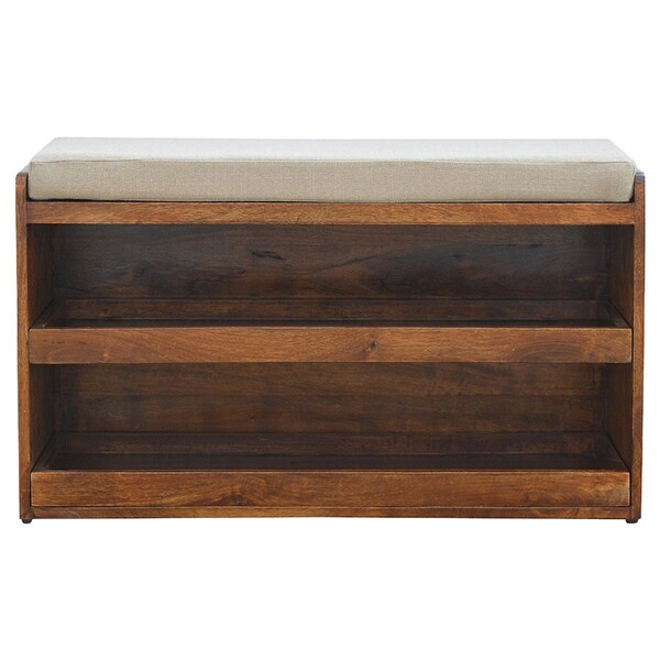 Homeroots 35in Brown Linen Upholstered Storage Bench With Shoe Storage 717467 - main