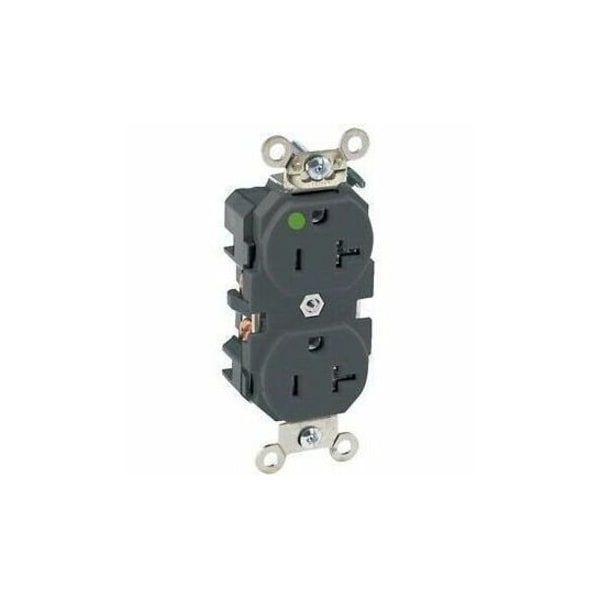 Leviton Straight Blade Receptacle, 5-20R, 20 A, 125V AC, 2 Pole, 3 Wire, Flush Mount, Single, Black 8300-E - main