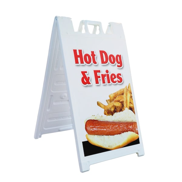 Signmission Hot Dog & Fries, A-Frame & 2 Decals Installed, Heavy-Duty Plastic Frame SBHD-D-2436-Hot Dog & Fries - main
