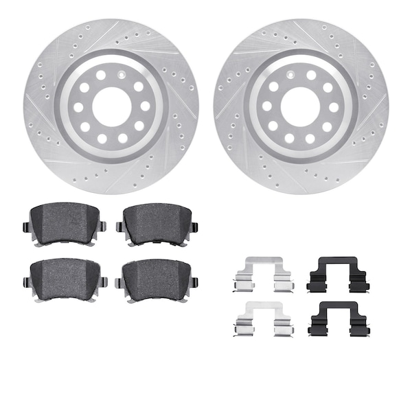 Dynamic Friction Co DFC Rotors-Drilled & Slotted-Silver w/ EURO 5000 Ceramic Brake Pads Incl Hdw 7612-74035 - main