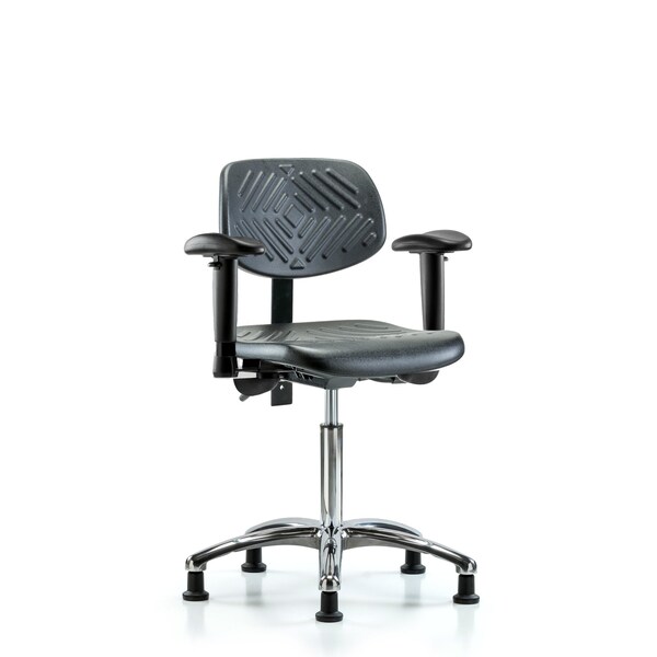 Blue Ridge Ergonomics Chair, Poly, Med Bench, Chr Tilt Arms Glide, 6-Way Adjustable, 19-1/2" to 27-1/2" Height, Black; Blue BR-PMBCH-CR-T1-A1-NF-RG - main