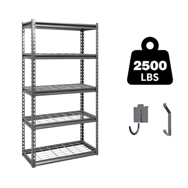Shuntong Atlas 5-Tier 30 in.W x 12 in.D x 60 in.H Heavy Duty Shelving Load 2500 Lbs Wire Deck, Hammertone B-ATLAS301260-5H500 - main