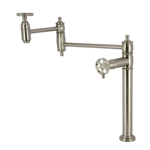 Kingston Brass Deck Mount Pot Filler Faucet with Knurled Handle, Brushed Nickel KS3708RKX - main