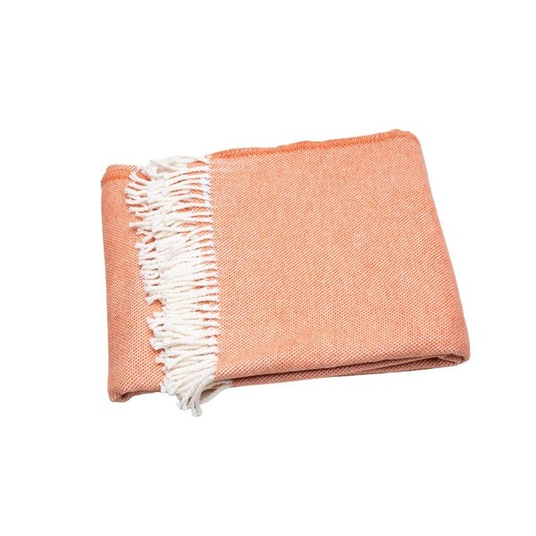 Homeroots 55" X 70" Coral And Ivory Cotton Woven Plush Throw Blanket with Tassels 475709 - main