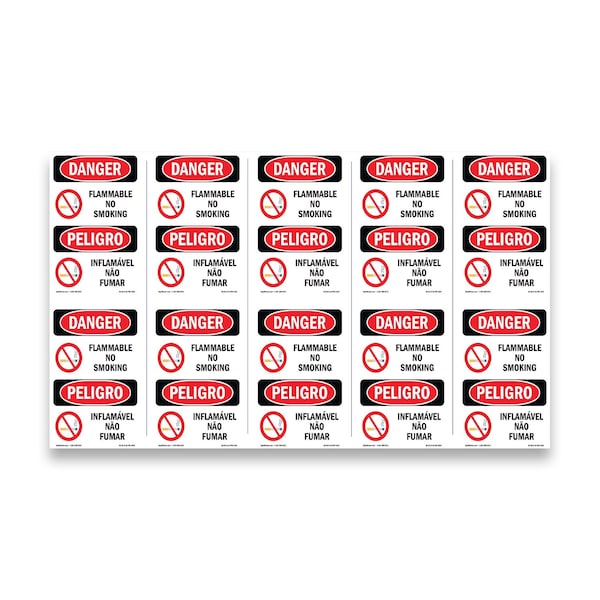 Signmission OSHA Danger Sign, Flammable No Smoking Bilingual, 5in X 3.5in Decal, 10PK, OS-DS-D-35-VPR-1824-10PK OS-DS-D-35-VPR-1824-10PK - main