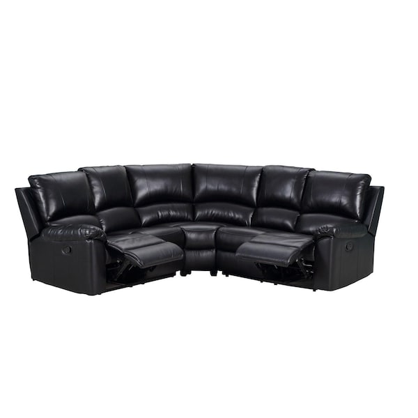 Homeroots Black Polyester Blend Power Reclining U Shaped Three Piece Corner Sectional 366243 - main