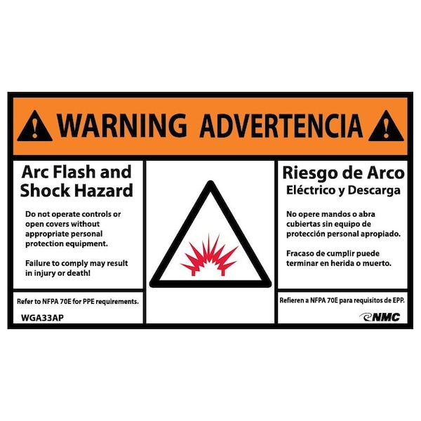 Nmc Warning Arc Flash Hazard Label, Pk5, WGA33AP WGA33AP - main