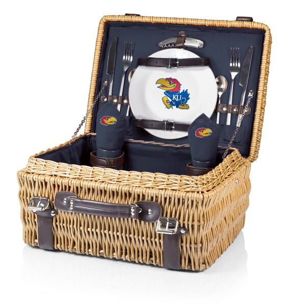 Picnic Time Family Of Brands NCAA Kansas Jayhawks Champion Picnic Basket for 2, Large Wicker Picnic Set 208-40-138-244-0 - main