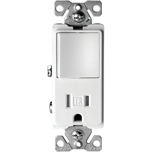 Eaton Wiring Devices Combination Switch/Receptacle, 1 -Pole, 15 A, 120/277 V, White TR7730W - main
