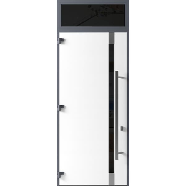Vdomdoors Front Exterior Prehung Steel Door Ronex1011 Grey 96 Transom Window Sidelite Stainless Inserts Entry RONEX1011EXD-GRE-W36xH96+16-RH-I - main