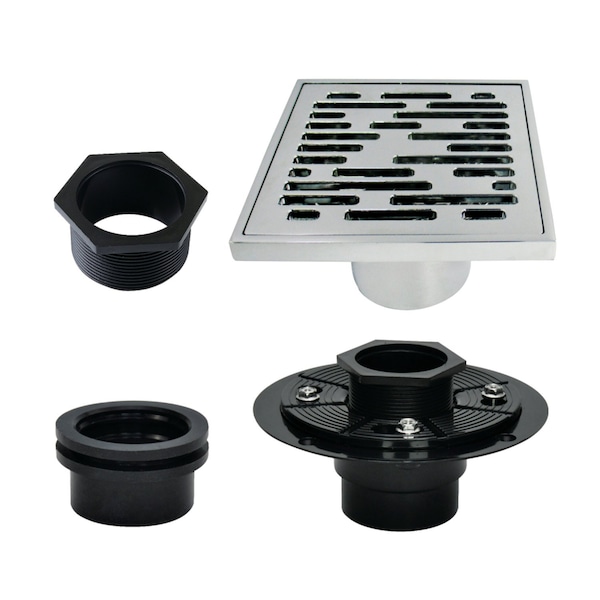 Kingston Brass 4" Brass Square Grid Shower Drain with Hair Strainer and Base Flange, Polished Chrome BSFK6310C - main