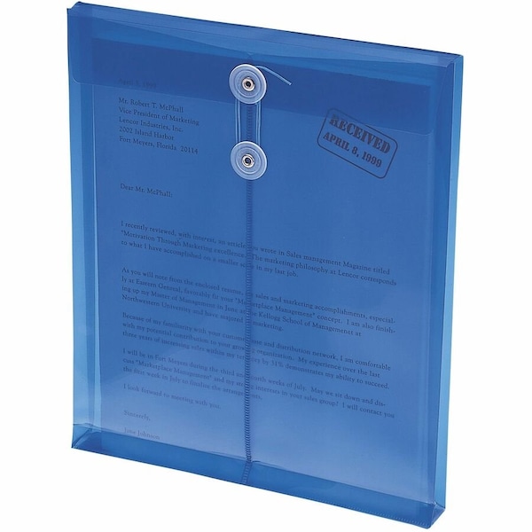 Smead Ultracolor Expandable Poly String Tie Envelopes, Top Load, 8-1/2"W x 11"H, Blue, 5/Pack 89542 - main