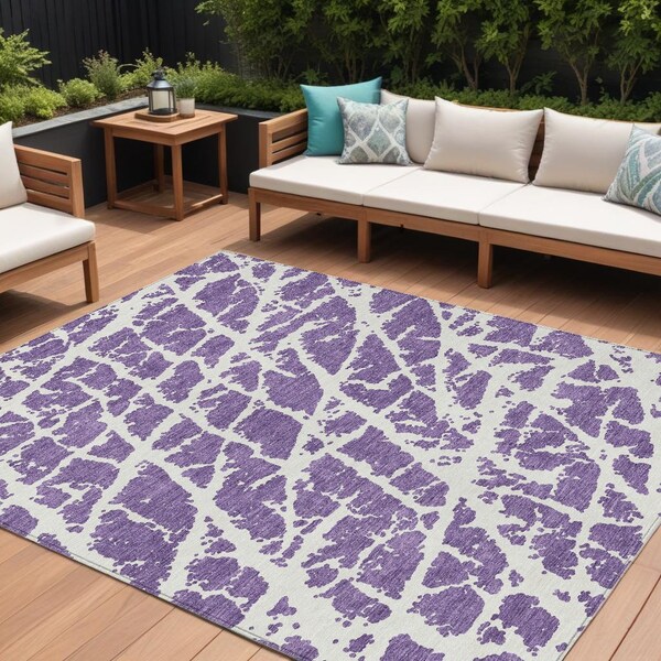 Homeroots 9' X 12' Purple and White Abstract Washable Non Skid Indoor Outdoor Area Rug 559314 - main