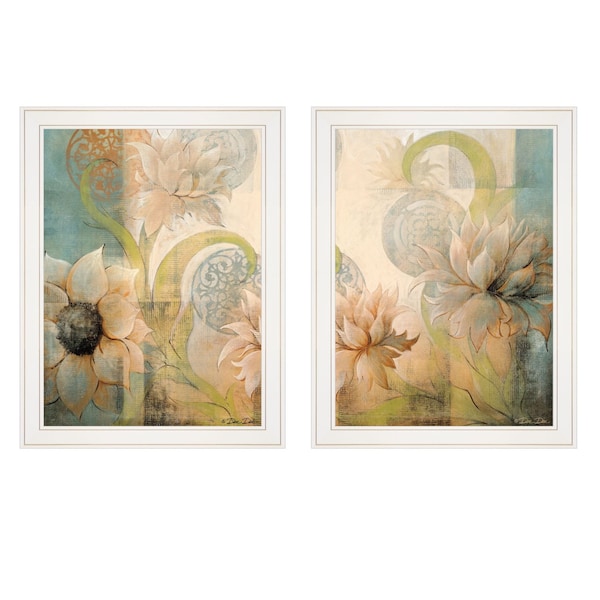 Homeroots Set Of Two Meandering Flowers I and II 1 White Framed Print Wall Art, 2PK 406005 - main