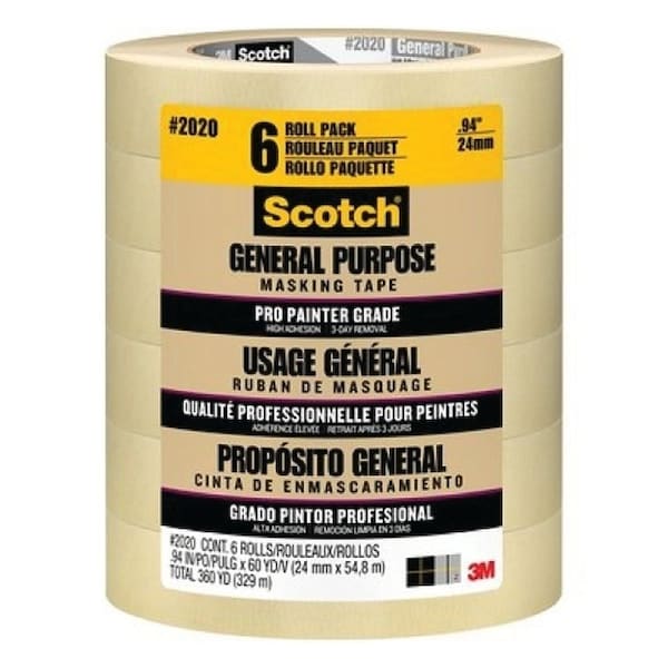 Scotch 2020-24ECP Masking Tape, 60 yd L, 0.94 in W, Crepe Paper Backing, Tan 2020-24EP6 - main