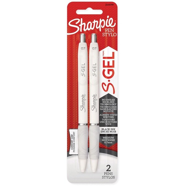Sharpie S-Gel Pen, 0.7 mm Medium Pen Point, Retractable, Black Ink, White Barrel, 6PK 2144799 - main
