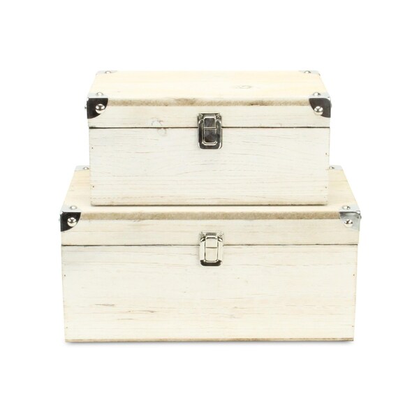 Homeroots Set of Two White Solid Wood Metal And Fabric Box With Lid, 2PK 489344 - main