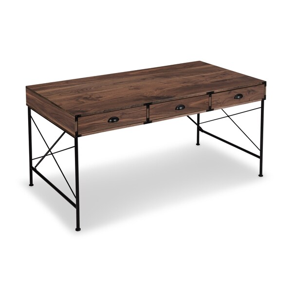 Homeroots 59" Brown Wood Wall Mounted H-Shape Writing Desk With Three Drawers 568259 - main